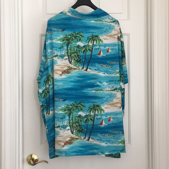 Modern Essentials Button Down Tropical Shirt 22W Blue Green Palm Short Sleeves - Picture 9 of 12